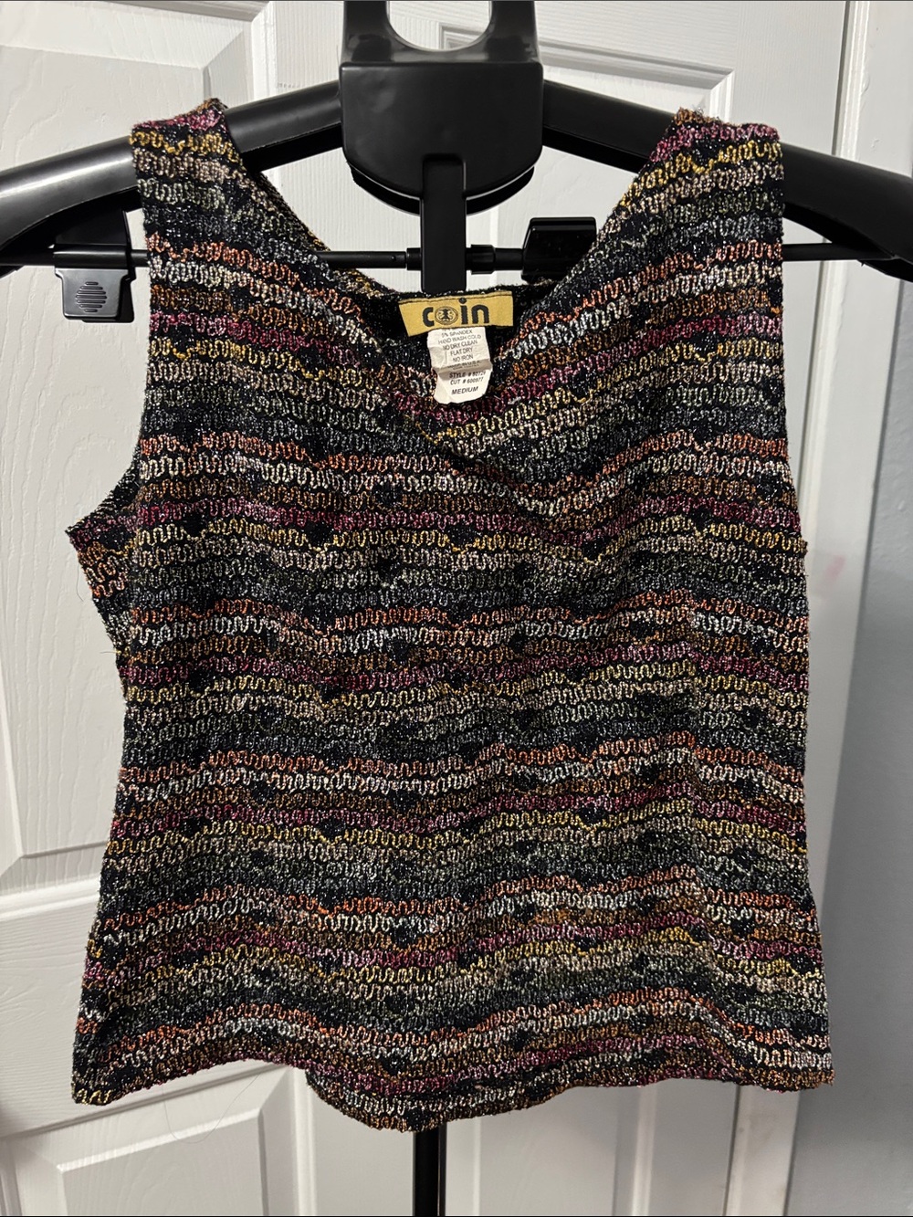 Vintage Coin 1804 Metallic Space Dye Knit Crop Top Tank Multi-Color Y2K Size M
